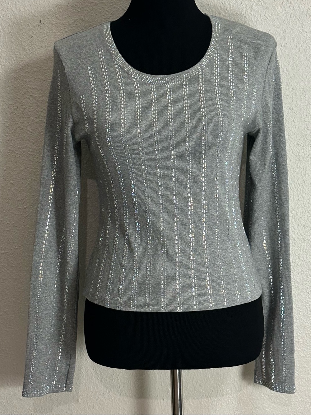 Women's Silver Sparkle Long-Sleeve Top